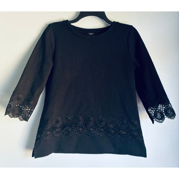 Talbots Petite Small Black Lace Adorned Knit Top - Picture 3 of 8